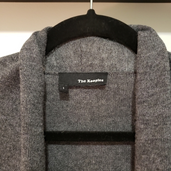 THE Kooples Leather Merino Wool Gray Black Cardigan - Picture 3 of 6